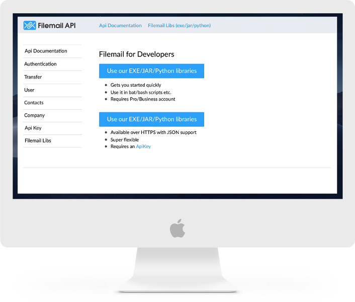 Filemail tilbyder et ekstensivt sæt API-endepunkter, som du kan bruge til at sende og modtage store filer. Vores egne apps bruger disse API'er – det samme kan du gøre.