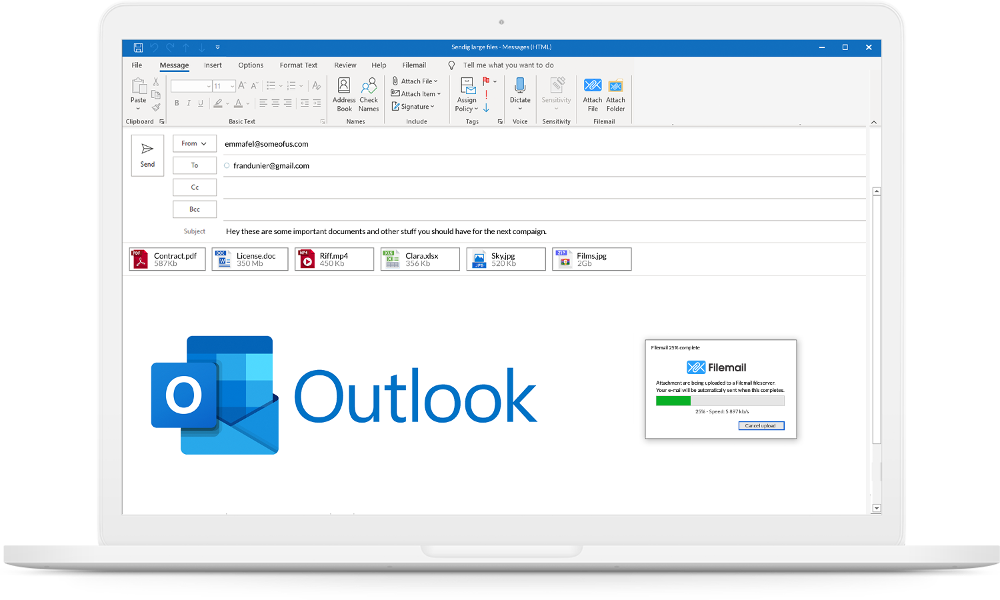 Vores addin gør det muligt for dig at sende store filer direkte fra Outlook, hurtigt og sikkert